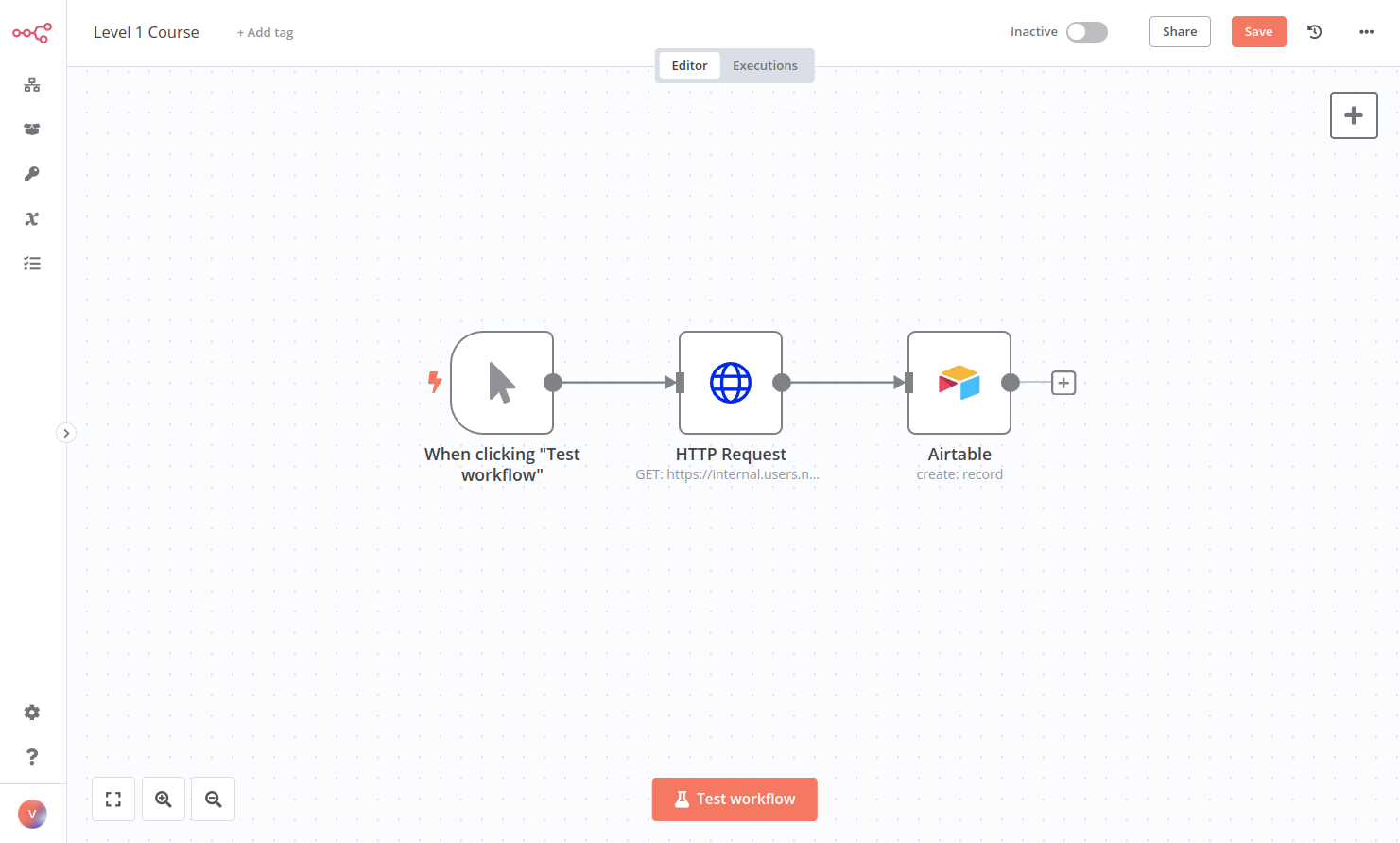 Workflow with the Airtable node